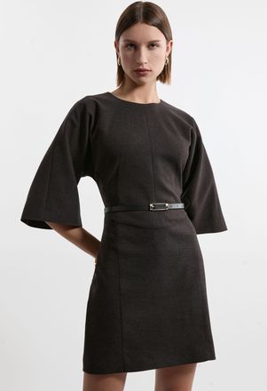 Karen Millen Womens Petite Flannel Tailored Belted Dress - Grey - Size 12 UK