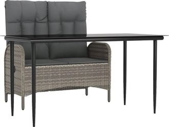 vidaXL Juego De Comedor Jard&iacute;n 2 Pzas Con Cojines Rat&aacute;n Sint&eacute;tico Gris Vidaxl