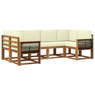vidaXL Conjunto De Sof&aacute;s De Exterior Con Coj&iacute;n 6 Pcs Natural Y Crema Vidaxl