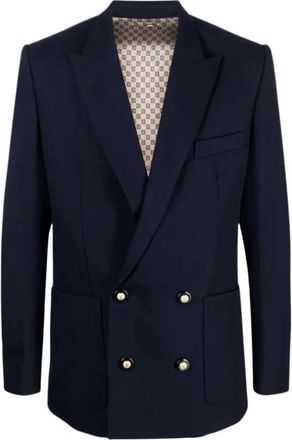 Balmain Double-Breasted Wollen Blazer - Heren - Business blazers - Blauw - L - Wol - Kostuums