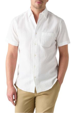 Robert Talbott Morgan Paisley Jacquard Seersucker Short Sleeve Shirt in White at Nordstrom, Size X-Large - 34