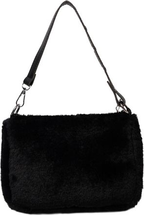 SOLUSTRE Plush Shoulder Bag Crossbody Purse for Women with Zipper Closure Soft Fluffy Handbag with Chain and PU Straps Warm Stylish Armpit Tote for Shopping Tr