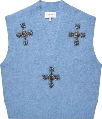 Munthe V-hals Gebreid - Dames - Truien - Blauw - Maat: M