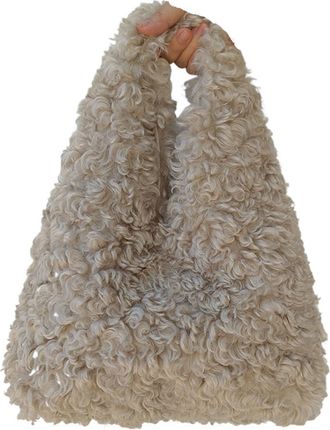 Generic Womens Plush Bags Fluffy Shoulder Bags Women Girls Drawstring Bucket Bag Purse Tote Handbags(Beige)