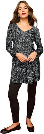 Roaman's Plus Size Cotton Ultimate Long Sleeve V Neck Tunic in Black White Dot at Nordstrom, Size Medium