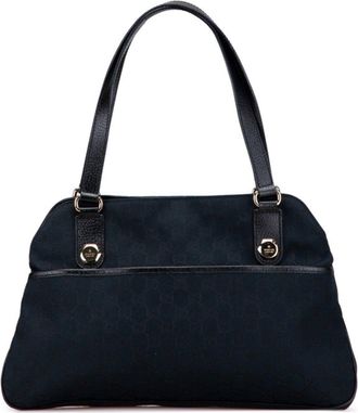 Gucci Gg Canvas Black Canvas Leather Shoulder Bag Tote Bag (Pre-Owned)