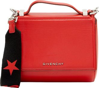 Givenchy Red Calfskin & Nylon Pandora Box Logo Strap Mini Shoulder Bag (Authentic Pre-Loved)