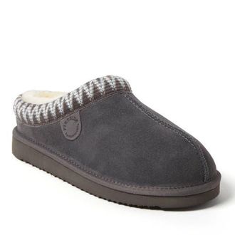 Dearfoams Fireside Greta Genuine Shearling Clog Slipper with Embroidery in Grey at Nordstrom, Size 11