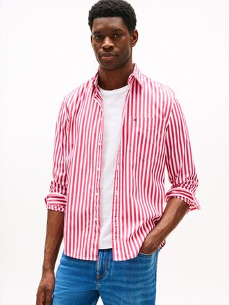 Tommy Hilfiger Langarmhemd TOMMY HILFIGER FLEX POPLIN BOLD STRIPE SHIRT, Herren, Gr. XXL, N-Gr, rosa (vivacious pink, stripe), Web, Obermaterial: 100% Baumwolle, reg