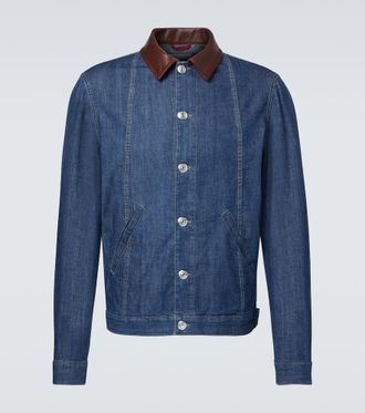 Brunello Cucinelli Leather-trimmed denim jacket