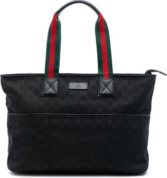 Gucci Pre-owned Womens Gg Canvas Web Tote - Black Textile - One Size