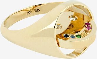 Roxanne First Siegelring aus Gelbgold Rainbow Sapphire & Diamond Happy