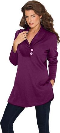 Roaman's Plus Size Knit Thermal Shawl Collar Top Long Sleeve in Dark Berry at Nordstrom, Size 40