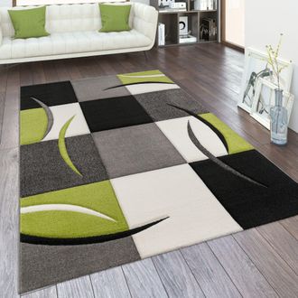 Paco Home Paco Home - Alfombra Sal&oacute;n Varios Colores Y Tama&ntilde;os Motivo Cuadros Rayas Dise&ntilde;o 3d Pelo Corto 240x330 Cm, Verde
