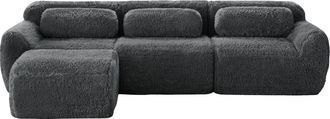 STILVORA Sof&aacute; Modular 3 Plazas En Tela Aterciopelada Con Taburete, Base Antideslizante, Asiento Amplio Y 3 Cojines, Gris