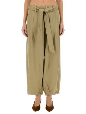 Alysi Belted Cotton Trousers - Beige