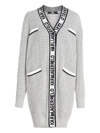 Karl Lagerfeld boucl&eacute; longline cardigan - women - Polyester/Viscose/Spandex/Elastane/Nylon/Acrylic (Fiber) - S - Grey