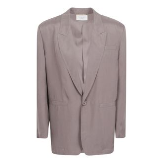 Saint Laurent Zijden jas met knoopsluiting - Dames - Jassen - Grijs - Maat: M Zijde