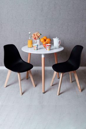 Regalos Miguel Conjuntos De Mesa Y Sillas - Conjunto Mesa Tower Redonda 80 Cm Blanca Y Pack 2 Sillas Kelen - Negro
