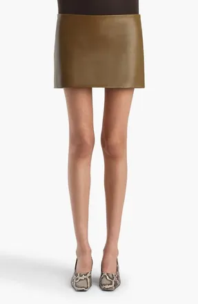 Khaite Jett Lambskin Leather Miniskirt in Dark Olive at Nordstrom, Size 4