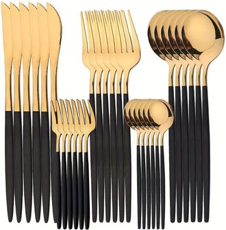 OEM Un Elegante Juego De Cubiertos De Lujo De Acero Inoxidable De 30 Piezas - Incluye Cuchillo, Tenedor, Cuchara, Cuchara De Postre Y Tenedor De Postre Pa