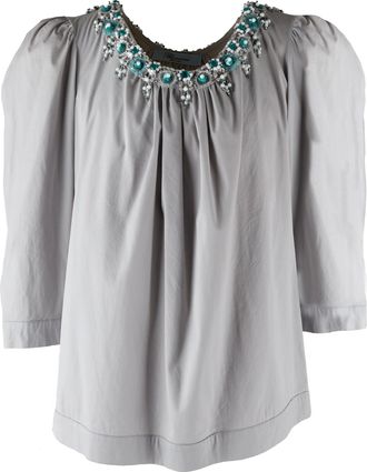 Blumarine Top met kraaltjesversiering in blauwmarijnkleur - jaren 10
