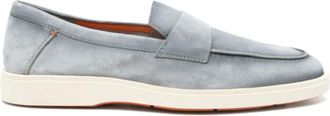 Santoni IJsblauwe Su&egrave;de Loafers met Rubberen Zool - Heren - Loafers - Blauw - 44 EU - Su&egrave;de - Schoenen