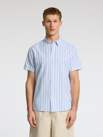 Selected Kurzarmhemd SELECTED SLHREG-SUN SHIRT SS NOOS, Herren, Gr. M, N-Gr, blau (cashmere blau), Web, Obermaterial: 71% Baumwolle, 29% Leinen, unifarben, reg