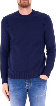 Ballantyne Deep Navy Blue Crew Neck Wool Sweater