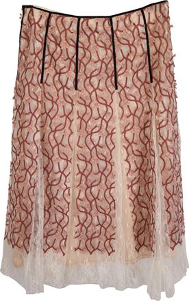 Giambattista Valli Floral Embroidered Midi Skirt in Red Polyamide