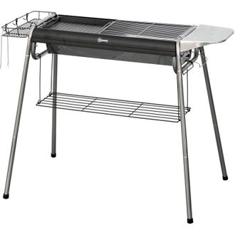 OUTSUNNY Barbecue Portatile a Carbonella con Griglia, Piastra, Cestino e Ripiani