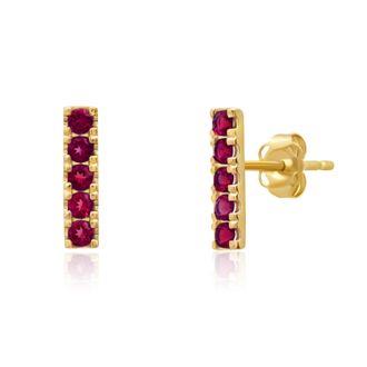 MAX + STONE 14k Yellow Gold Small 2mm Gemstone Bar Stud Earrings with Push Backs