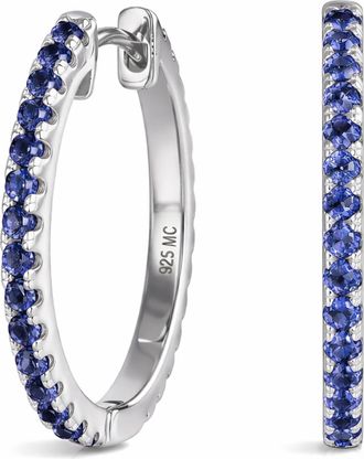 MAX + STONE 925 Sterling Silver Round Gemstone & Cubic Zirconia Split Hoop Earrings