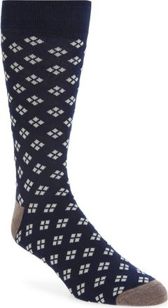 Nordstrom Geo Pattern Cotton Blend Dress Socks in Navy at Nordstrom