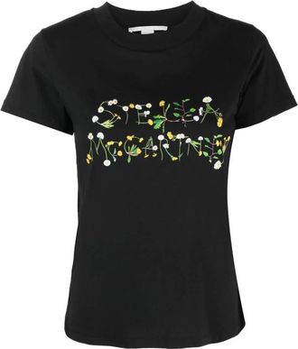 Stella McCartney Dandelion Logo T-shirt met Ronde Hals - Dames - T-shirts - Zwart - XS - Katoen - Tops