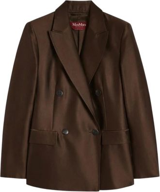Max Mara Jassen, Dames, Bruin, L, Katoen, Double-Breasted Shantung Blazer