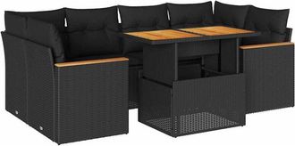 vidaXL Set Sof&aacute;s Jard&iacute;n Y Cojines 6 Pzas Rat&aacute;n Sint&eacute;tico Acacia Negro Vidaxl