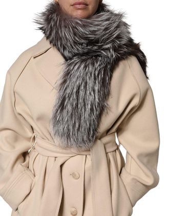 Dolce & Gabbana Womens Gray Fox Fur Neck Wrap Warmer Winter Scarf Silver