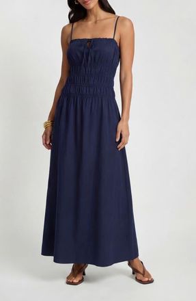 Onia Smocked Midi Dress in Navy at Nordstrom, Size Medium