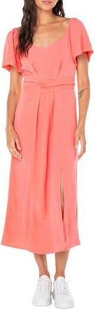 Roxy Bungalow Bliss Tie Back Midi Dress in Sugar Coral Solid at Nordstrom Rack, Size Xx-Large