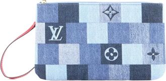 Louis Vuitton Neverfull Pochette Damier and Monogram Patchwork Denim Large pouch - Blauw