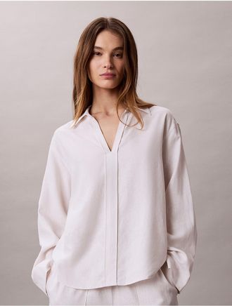 Calvin Klein Womens Linen Blend Classic Shirt - White - XL