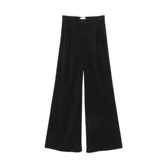 Via Masini 80 Broeken, Dames, Zwart, L, Leer, Geplooide wijde broek