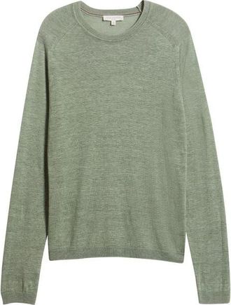 Jack Victor Cormack Long Sleeve Crewneck Linen & Silk Pullover in Sage at Nordstrom, Size Xx-Large