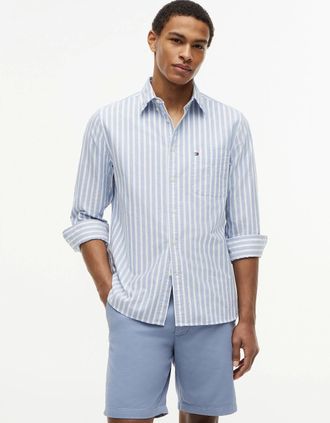 Tommy Hilfiger Mens Tommy Hilfiger Heritage Oxford Mens Long Sleeve Striped Shirt - Regal Blue/Stripe - Size: 42/Regular