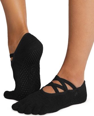 ToeSox Womens Elle Full Toe Grip Socks - Non-Slip Pilates Socks, Barre & Yoga Socks with Grips, Ballet Toe Socks, Tec Evolve, M