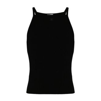 Courrèges Tops, Dames, Zwart, L, Polyester, Ribgebreide Tanktop