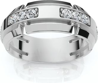 Pompeii3 Mens 1/2Ct 7mm Wide Interlocked Diamond Wedding Ring 14k Gold Lab Grown