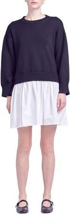 English Factory Side Tie Twofer Dress in Black/White at Nordstrom Rack, Size X-Small