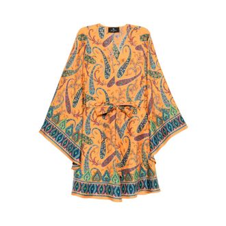 Etro Short Dresses, female, Multicolor, XS, Paisley Tie-Waist Silk Dress